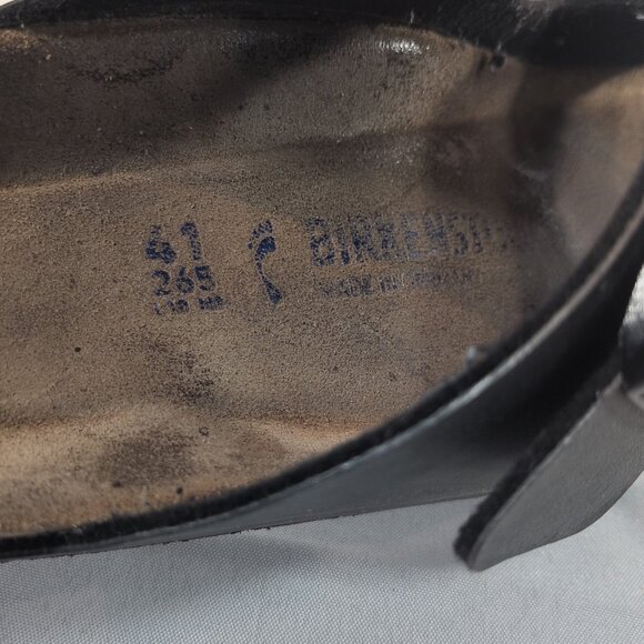 Birkenstock 41 Arizona Black Leather Sandals Pebbled Slip On 2 Strap Buckle 10 - Picture 10 of 16
